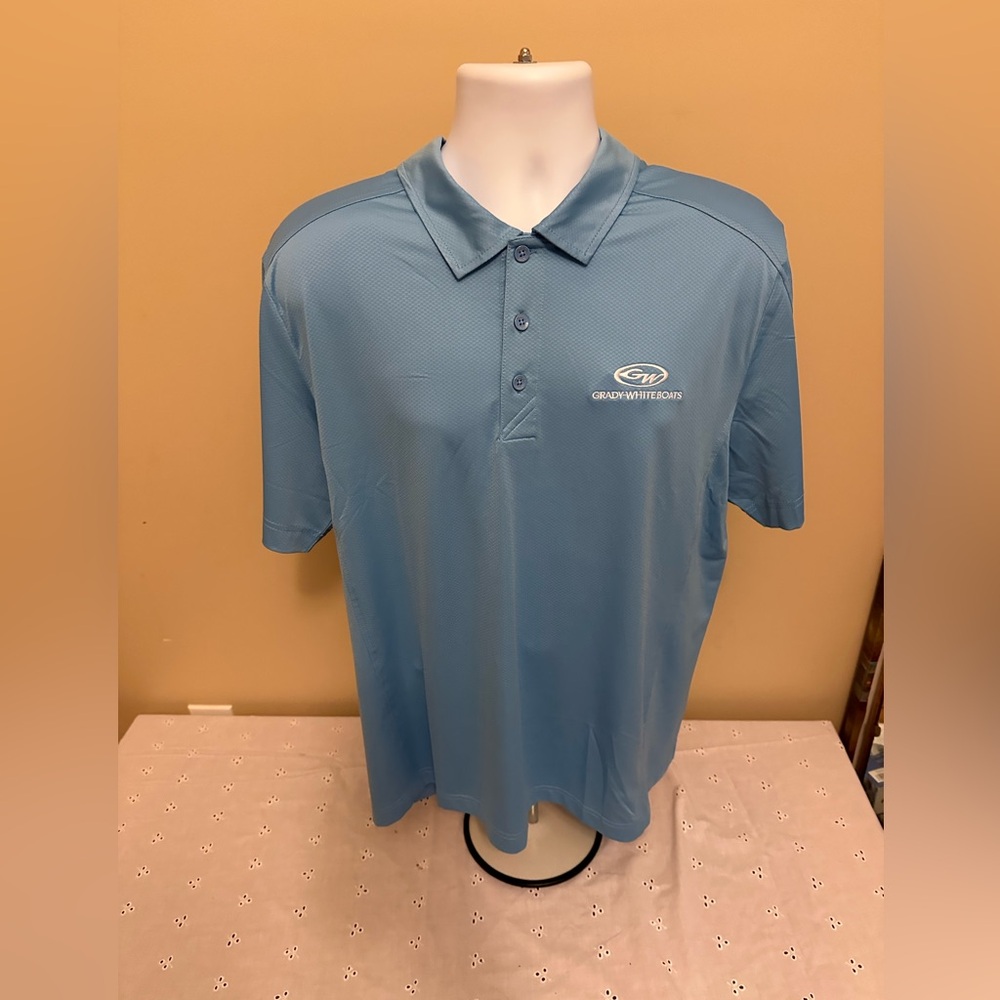 Grady White Boats Logo Medium Polo By Dry Tec 50+ UPF  Blue $72 New Large